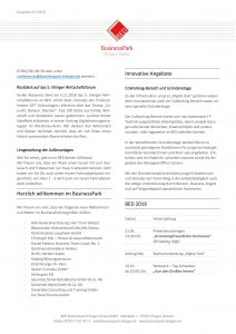 Newsletter BED BusinessPark Ehingen Donau